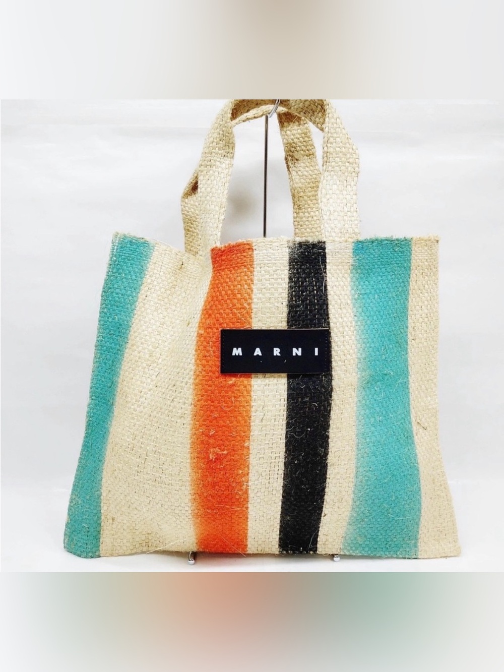 Marni Striped Woven Straw Shopping Tote Bag Multicolor Rare Authentic